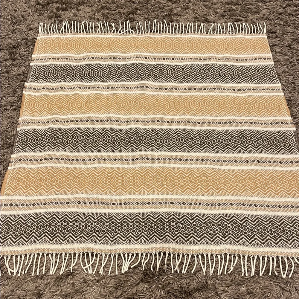 Vintage Faribo 100% Wool Fringe Throw Blanket Gold/Brown Size 50/50